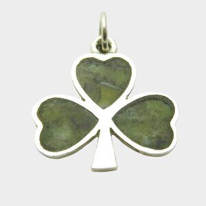 Vintage Sterling Silver Connemara Marble Shamrock 3 Leaf Clover Charm 1962